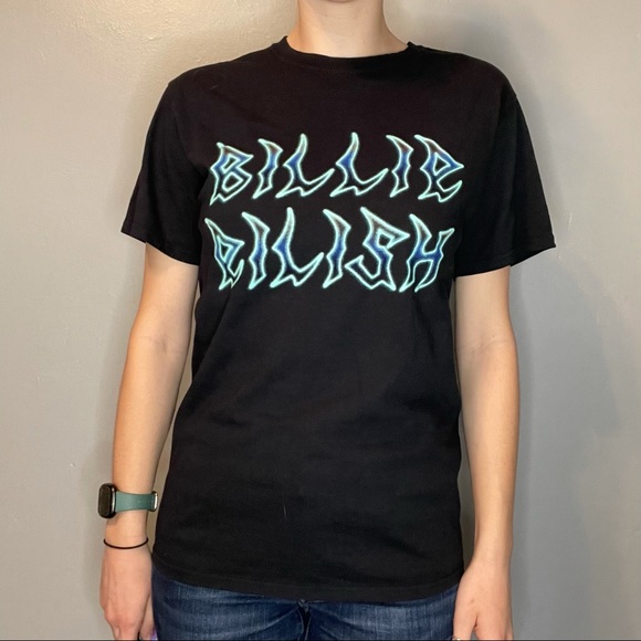 Billie Eilish T- Shirt Black Blue Flames 100% Cotton Unisex S - Picture 4 of 7